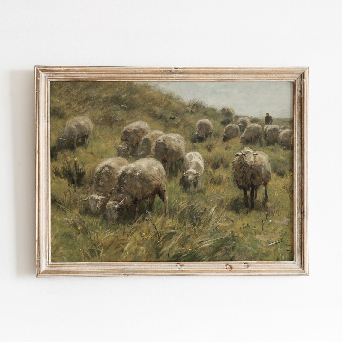 Grazing Sheep Vintage Animal Landscape Painting Art