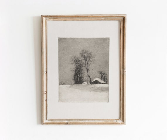 Winter Etching Vintage Black And White Art Print