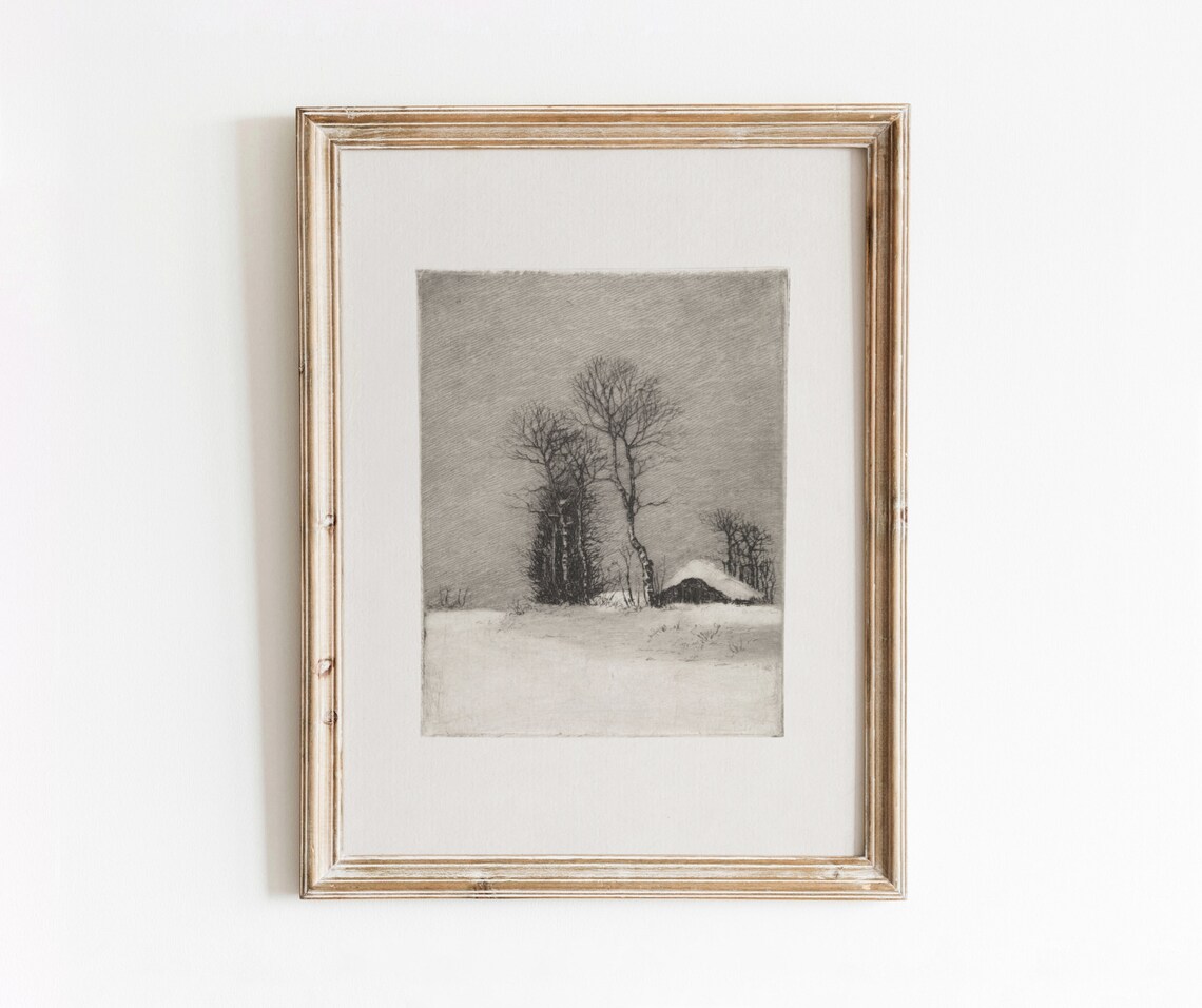 Winter Etching Vintage Black And White Art Print