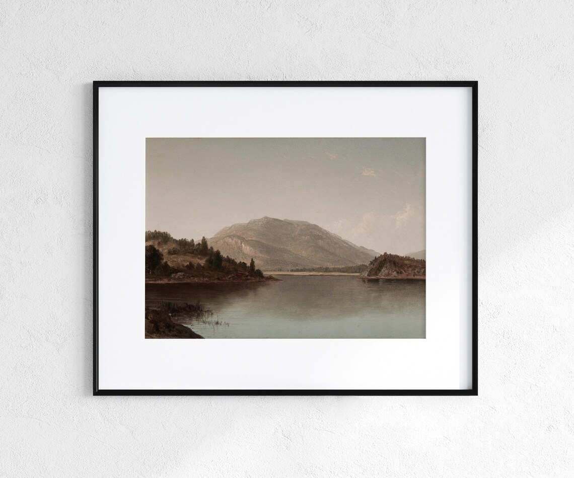 Serene Mountain Lake With Forest Shore And Distant Peak Vintage Poster - Image 4