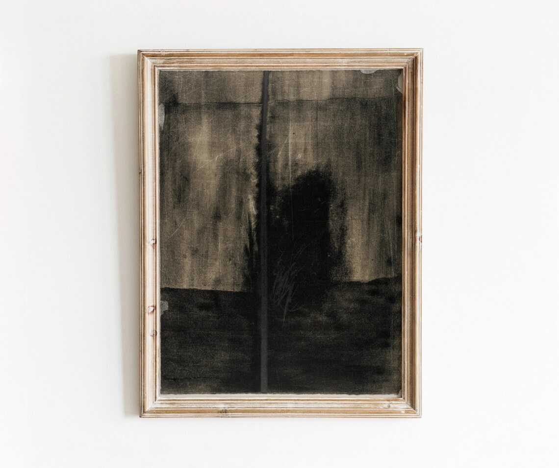 Fragments Vintage Abstract Lithograph, Moody Contemporary Style