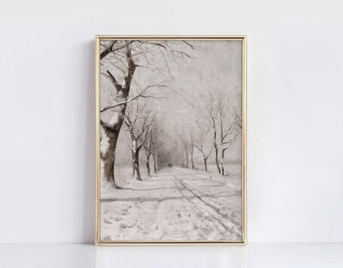 Winter Lane Vintage Snowy Landscape Art Print - Image 2