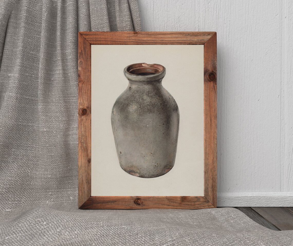 Grey Stoneware Jam Crock Vintage Ceramic Still Life Pottery Painting Poster - Image 3