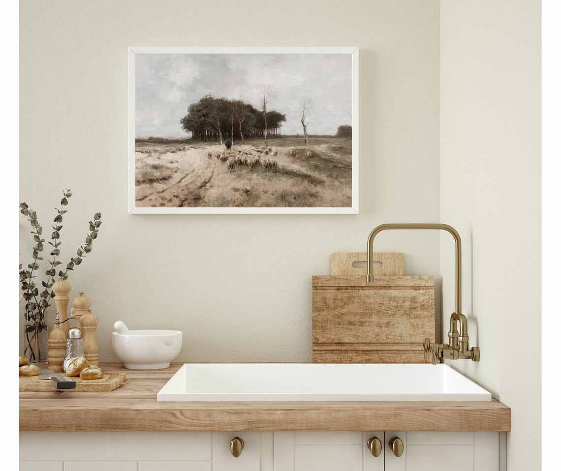 Sheep On The Heath Vintage Farmhouse Art Print - Image 3