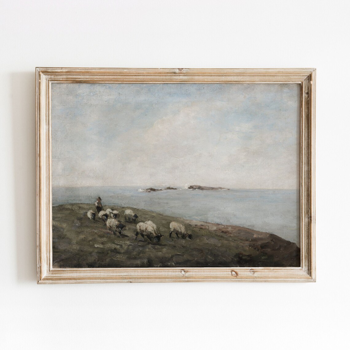 Sheep by the Sea Vintage Coastal Landscape Art Print