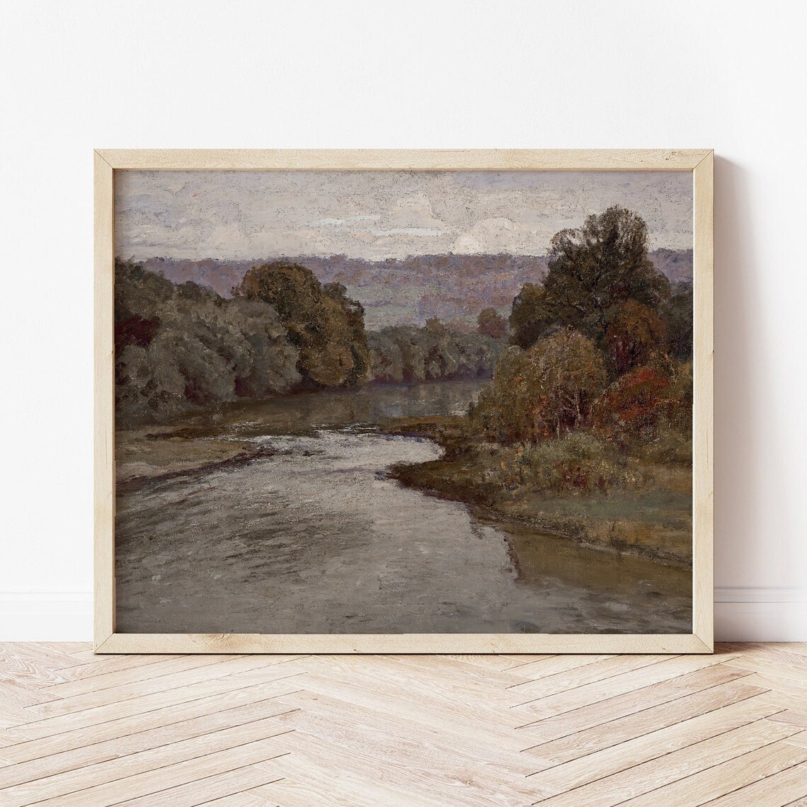 Cold River Vintage Cool-Toned Landscape Art Print - Image 2