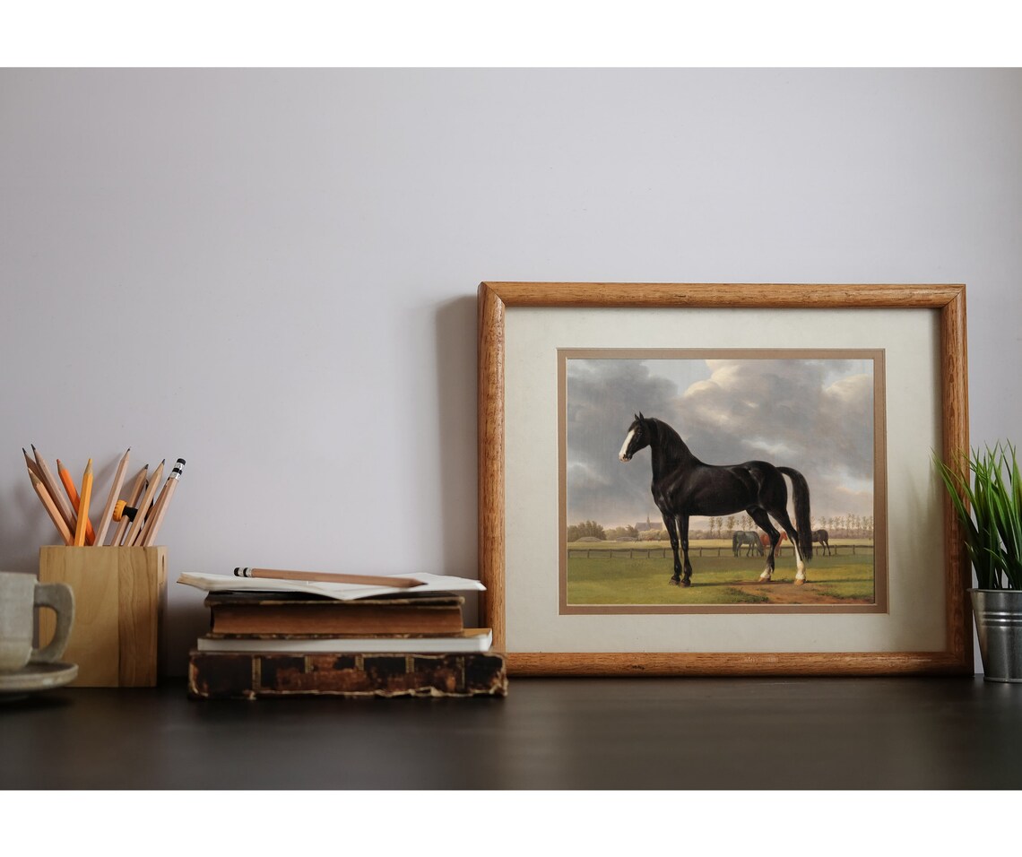 Black Horse Vintage Race Horse Art Print - Image 3