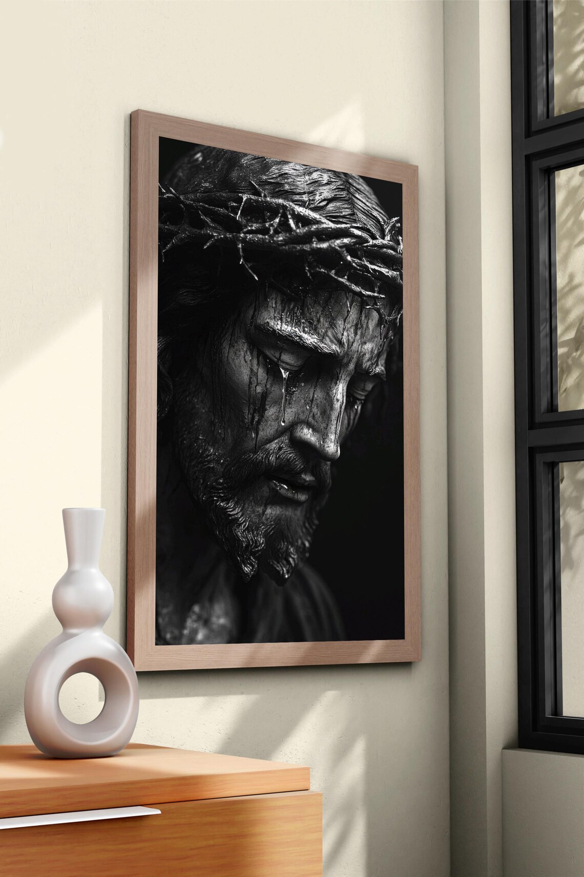 Jesus Christ Crown of Thorns Dramatic Black and White Poster