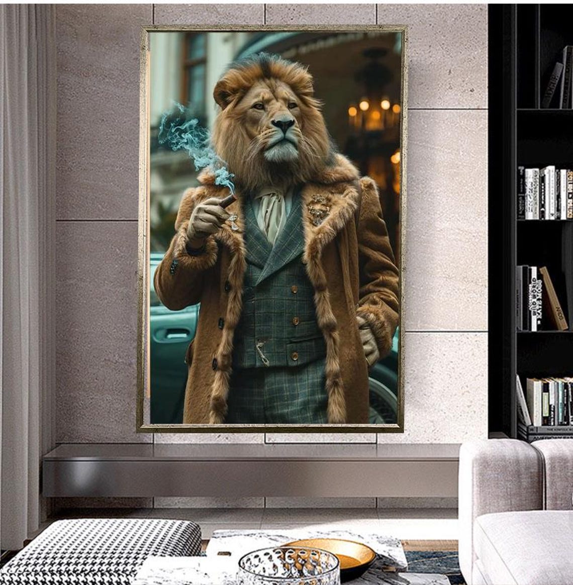 Distinguished Gentleman Lion In Vintage Suit Smoking A Cigar Poster - Image 4
