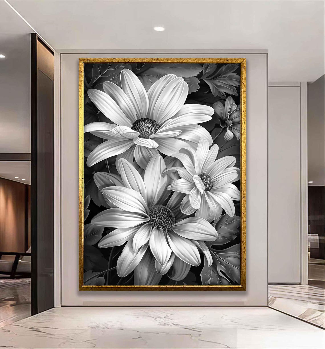 White Daisies Black and White Bold Floral Botanical Art Poster - Image 2