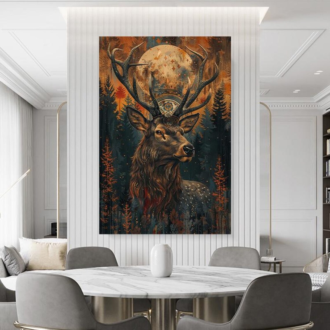Moonlit Stag Portrait Under A Full Moon In An Autumn Pine Forest Wall Art - Image 4