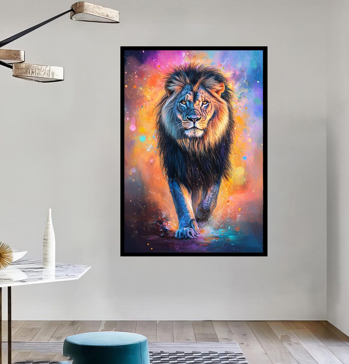 Colorful Lion Walking Forward Through Bright Splash Paint Poster - Image 5