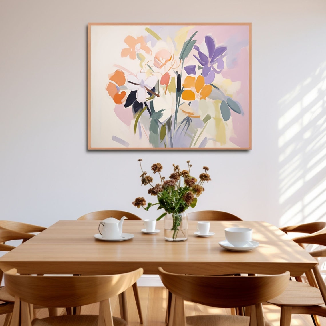 Abstract Floral Bouquet in Orange Purple and White Blooms Poster - Image 2
