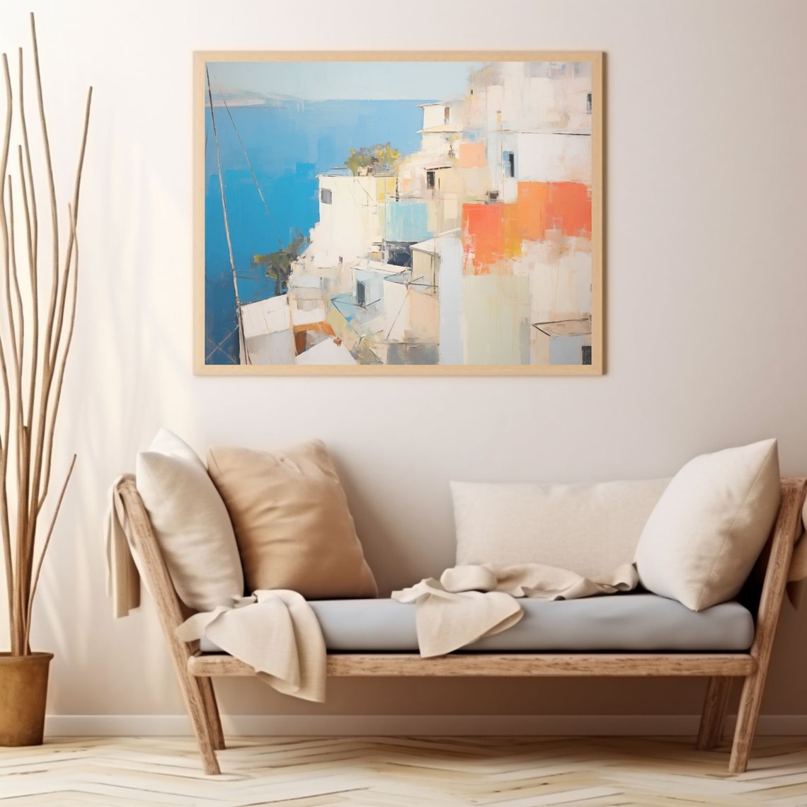 Colorful Abstract Mediterranean Coastal Town Blue Sea Poster - Image 2