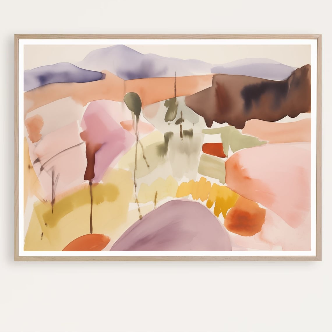 Warm Abstract Landscape Watercolor In Pink And Orange Hues Poster