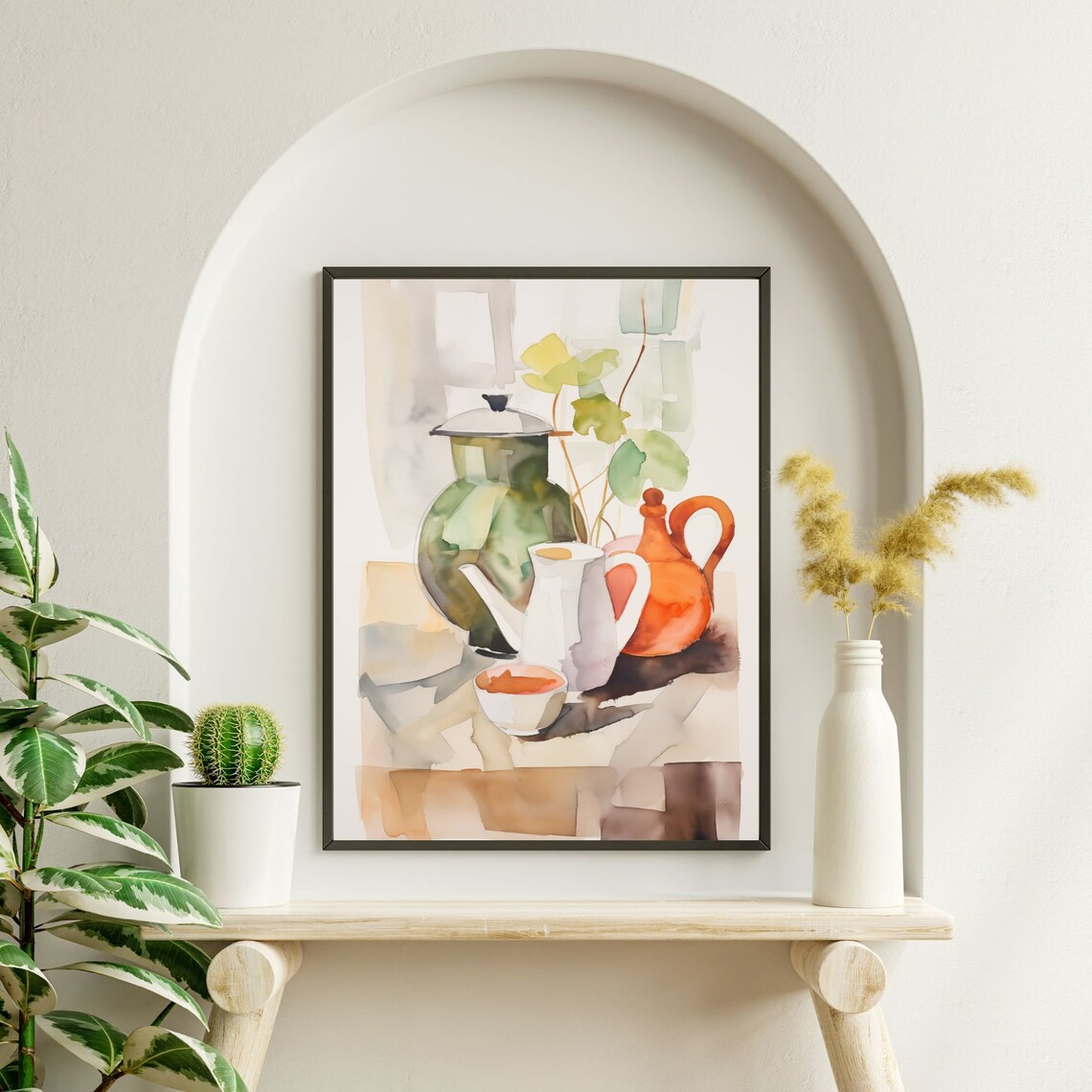 Still Life Watercolor Print Coffee Pot Painting Modern Abstract Art Mid Century Modern Kitchen Wall Art Instant - Image 2