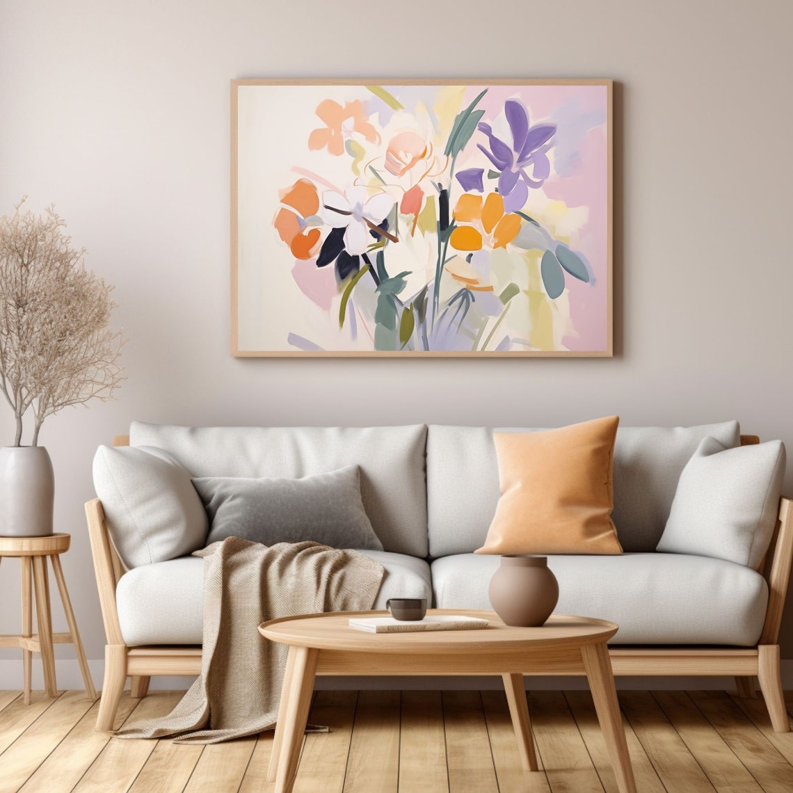 Abstract Floral Bouquet in Orange Purple and White Blooms Poster - Image 3