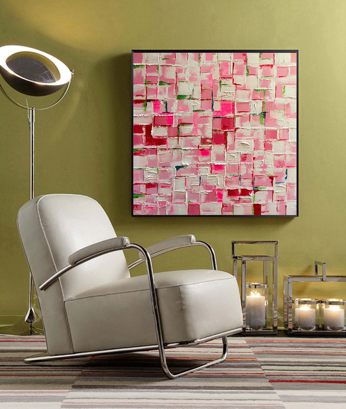 Pink Red Color Block Abstract Textured Canvas Modern Decor Poster - Image 4