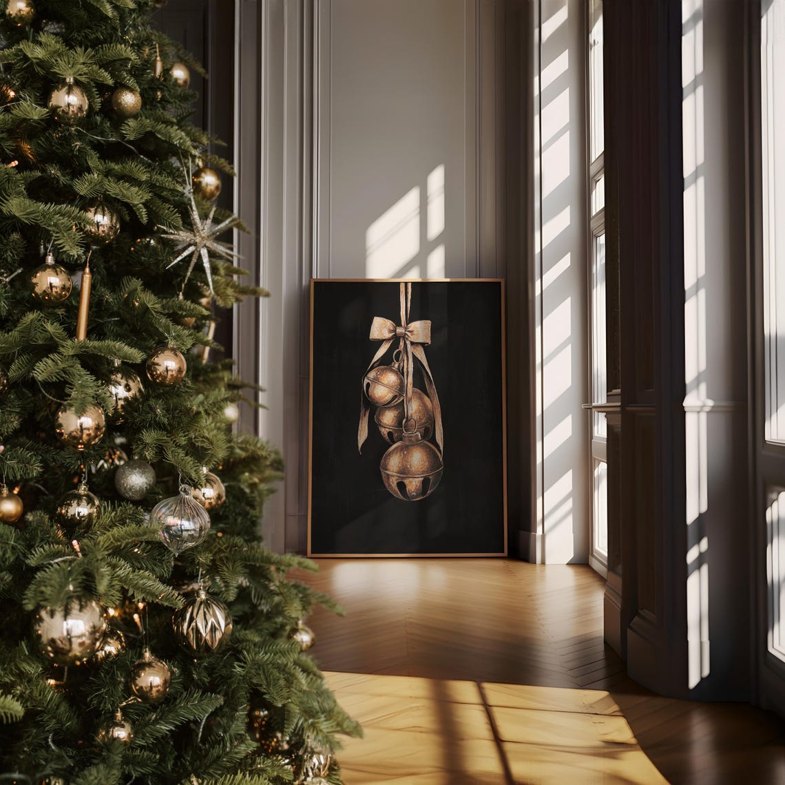 Christmas Jingle Bells Wall Art Moody Dark Vintage Rustic - Image 2