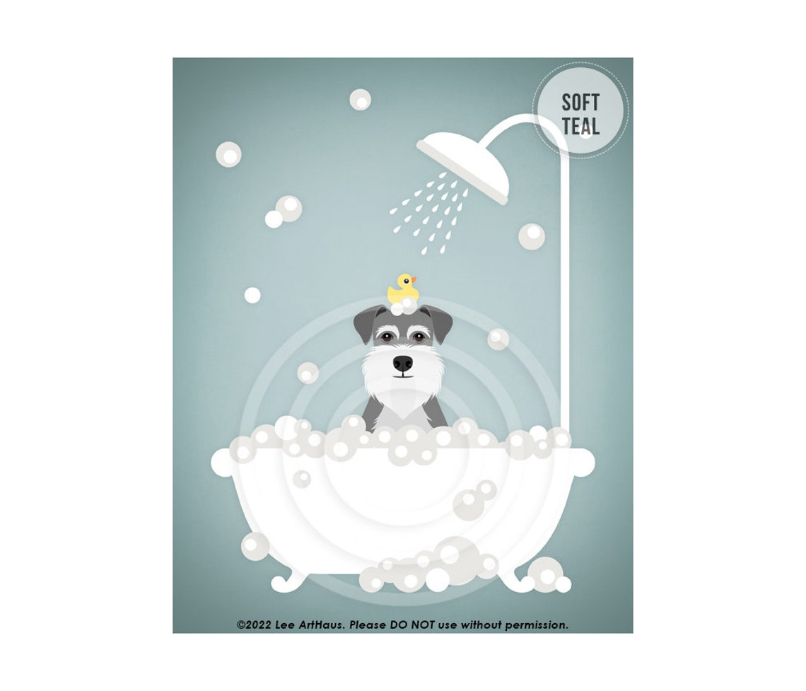 Schnauzer Bubble Bath Shower Rubber Ducky Bright Teal Bathroom Poster - Image 4