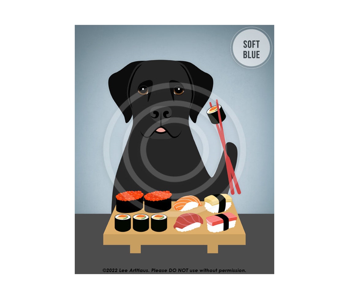 572dp Sushi Prints Black Labrador Retriever Dog Eating Sushi Wall Art Sushi Decor Funny Dog Art Foodie Gifts Japanese Food Art - Image 2