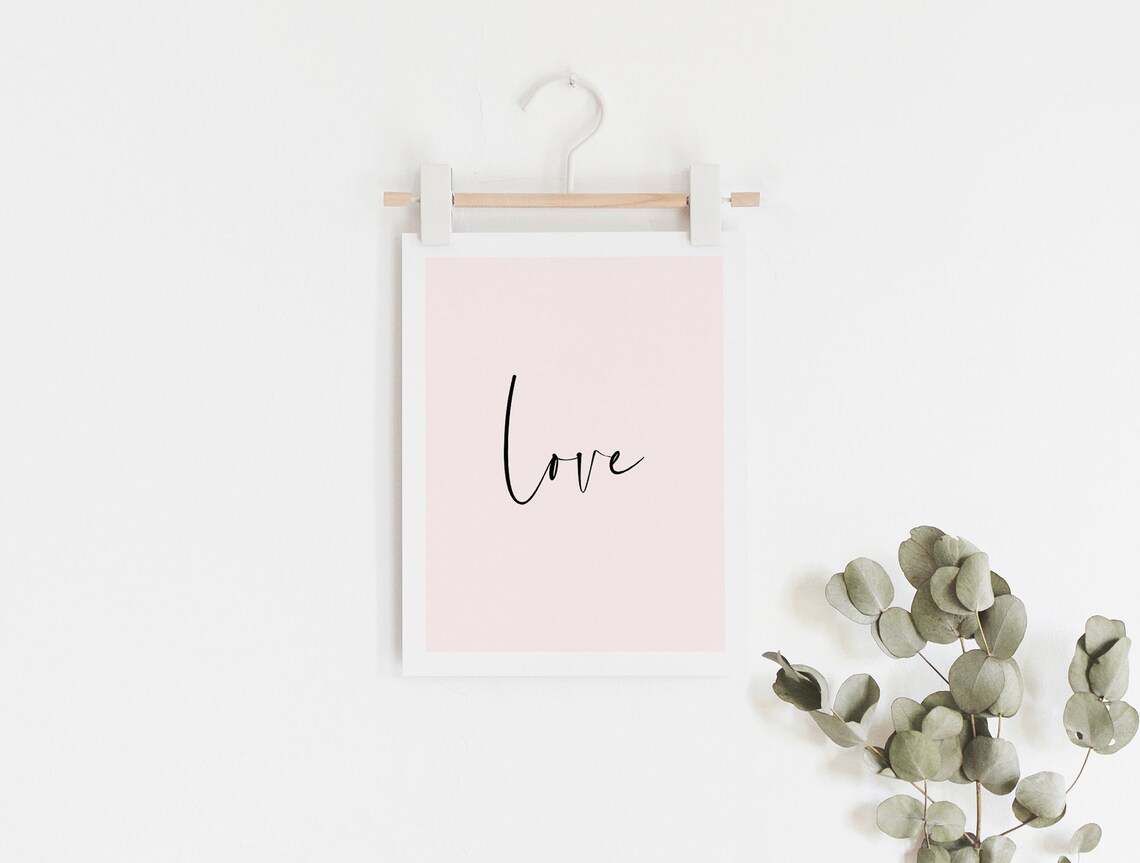 Blush Pink Love Wall Art, Pastel Bedroom Art Print - Image 3