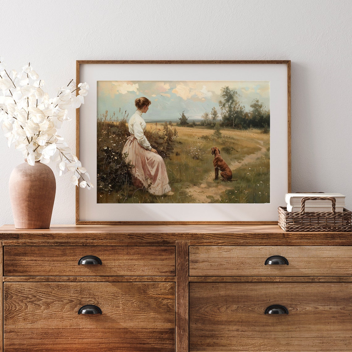 Vintage Oil Painting A Woman In A Field Of Flowers Wildflower Wall Art Flowers Wall Art Floral Painting Landscape Oil Painting - Image 4