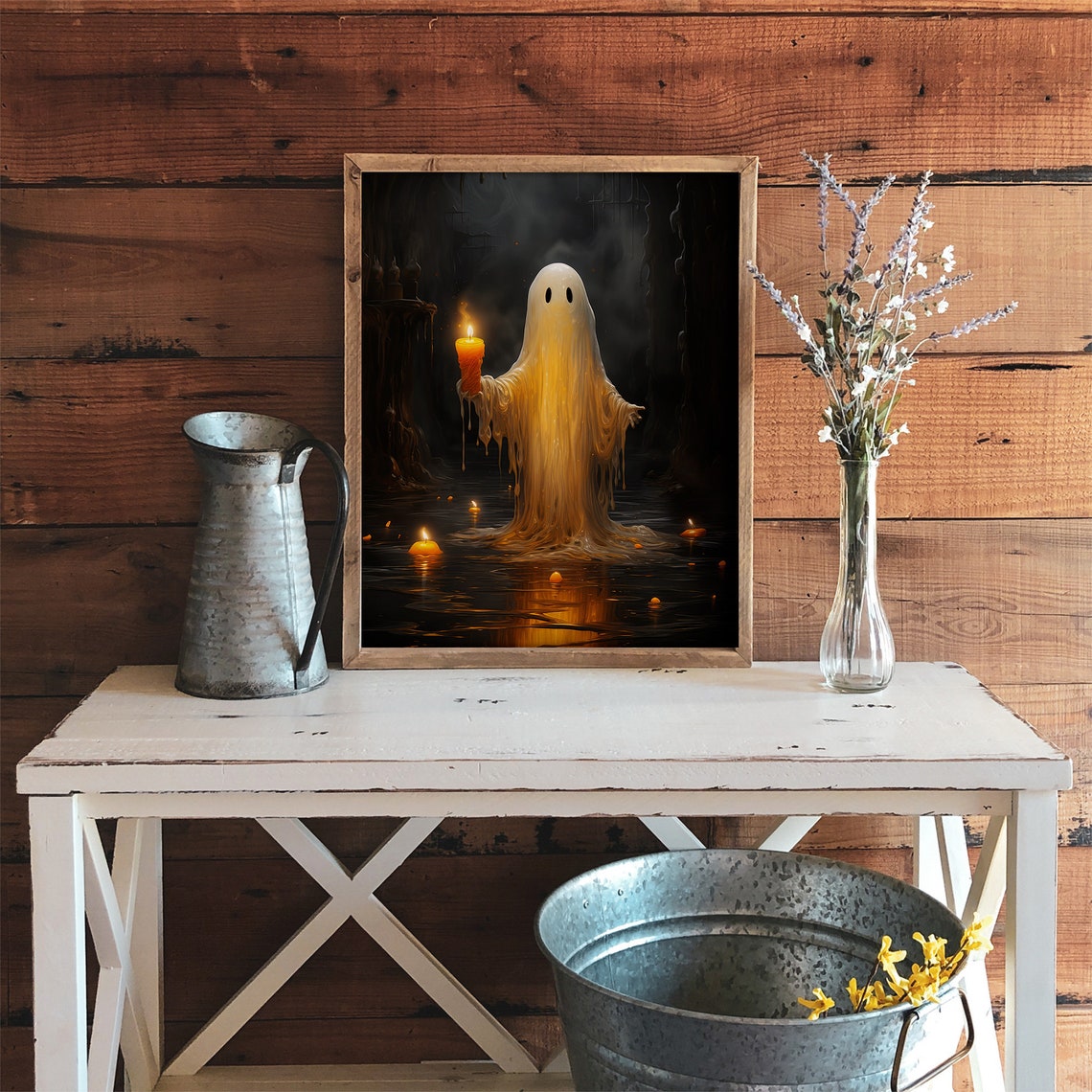 Ghost Holding A Candle In Dark Water Spooky Halloween Poster - Image 2