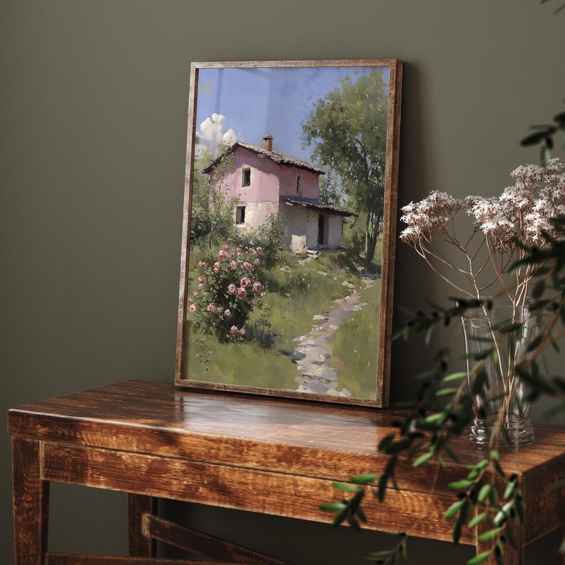Pink Cottage With Rose Garden Vintage Country House Painting Poster - Image 6