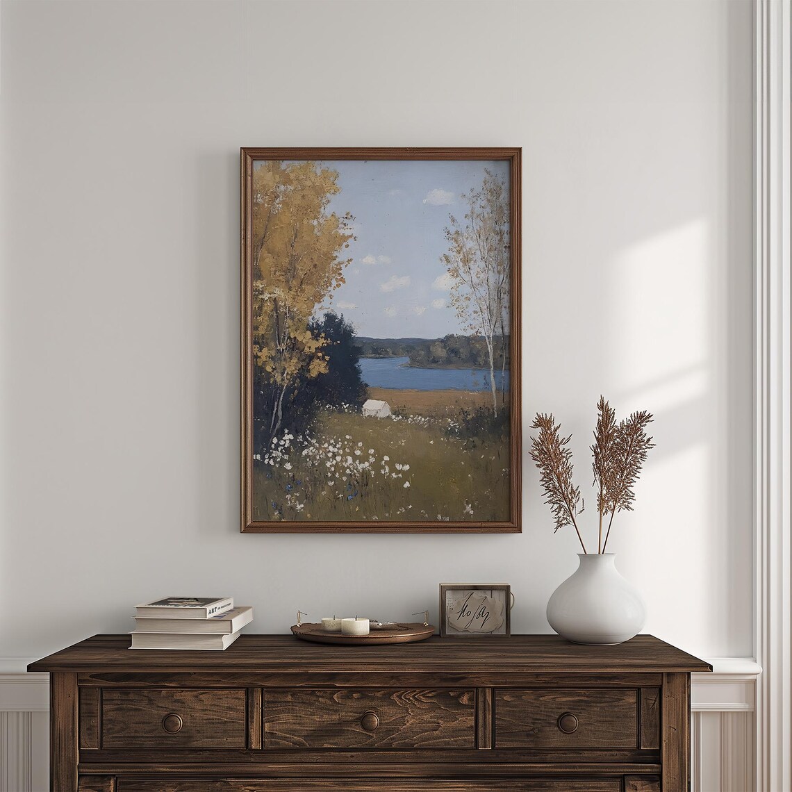Autumn Lake With Golden Trees Vintage Landscape Wildflower Field Poster - Image 4