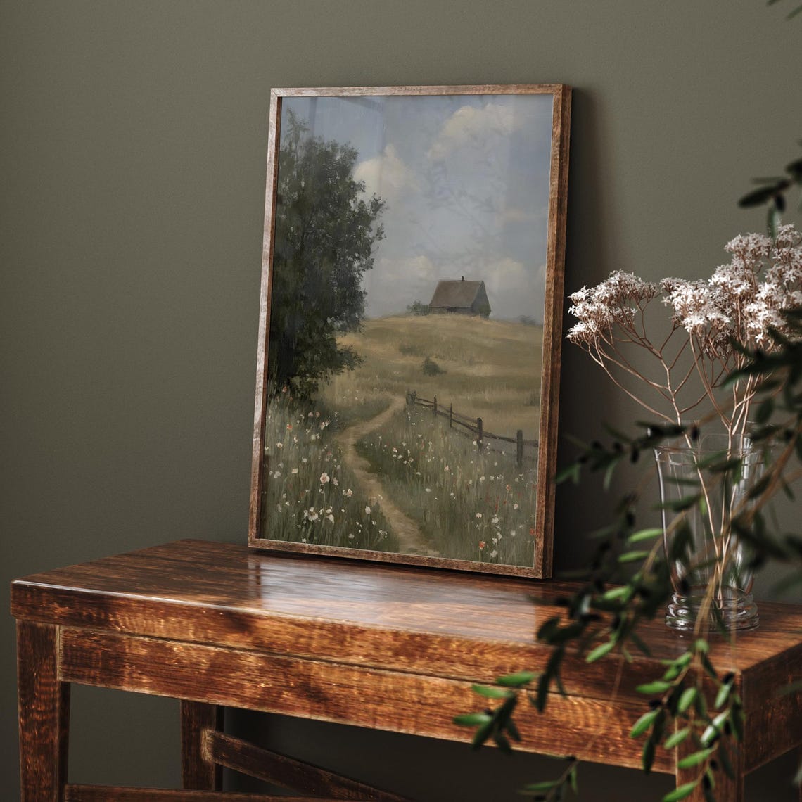 Rustic Farmhouse Hill Wildflower Path Country Barn Landscape Poster - Image 6