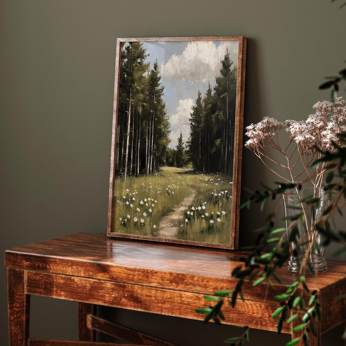 Vintage Spring Forest Path Landscape, Tranquil Nature Scene - Image 6