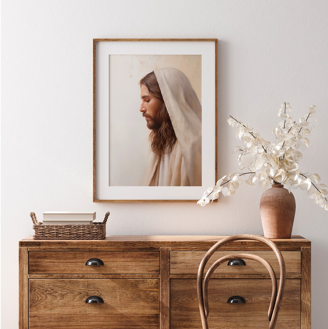 Jesus Christ Portrait In Soft Ivory Tones Serene Christian Religious Poster - Image 3