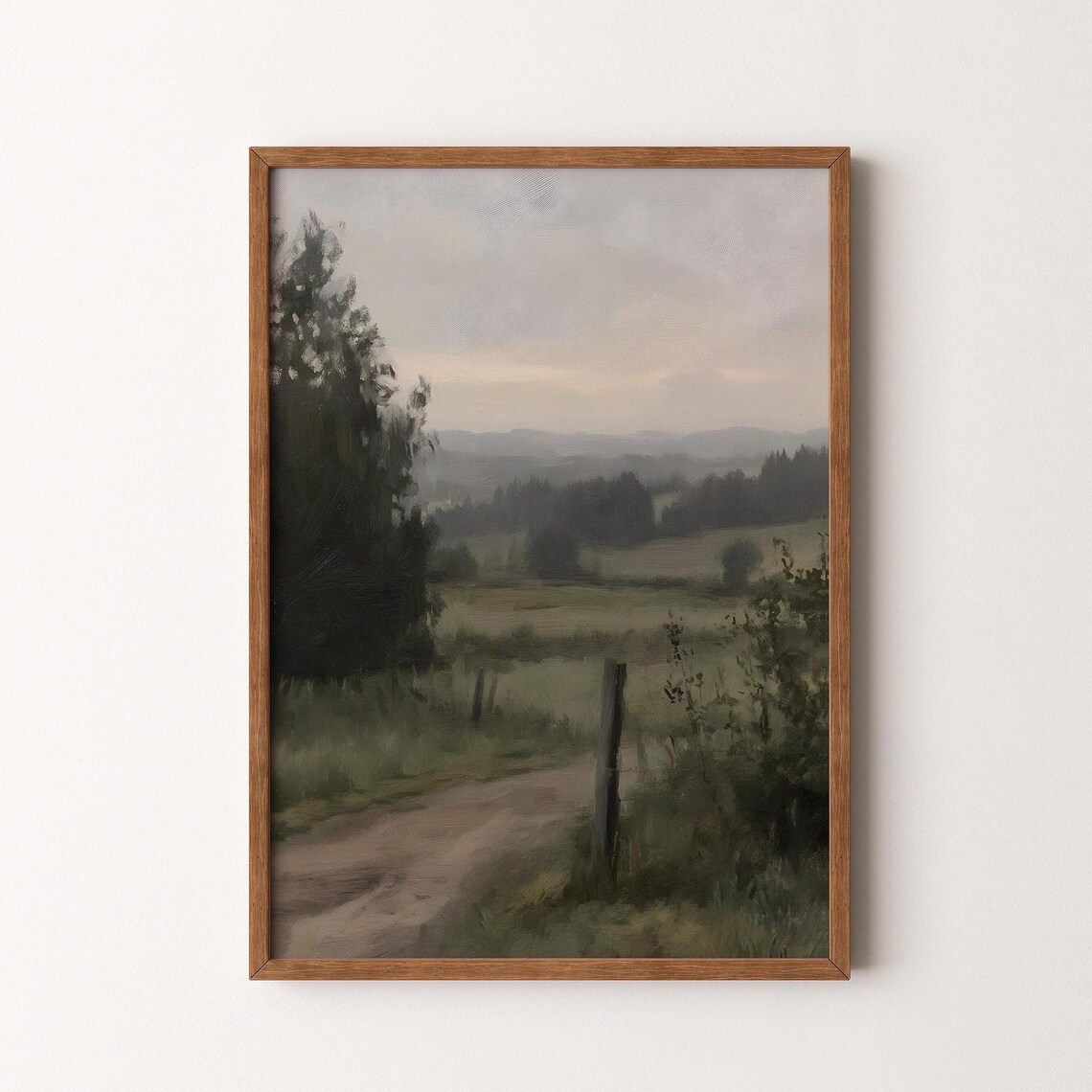 Vintage Landscape Painting, Moody Countryside Pathway Scene