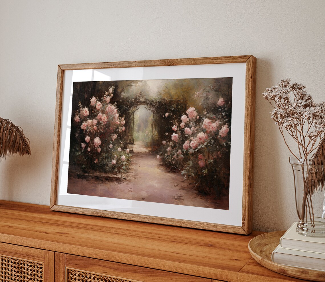 Vintage Rose Garden Landscape, French Garden Art Print - Image 2