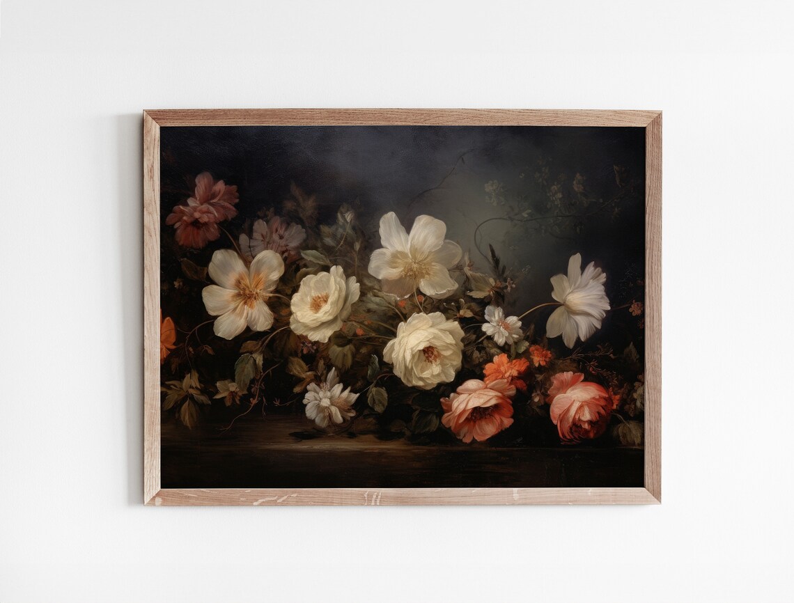 Vintage Flower Print, Dark Floral Still Life - Image 3