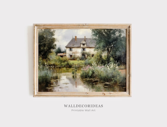 Cottage Rose Garden Oil Painting, Victorian Decor