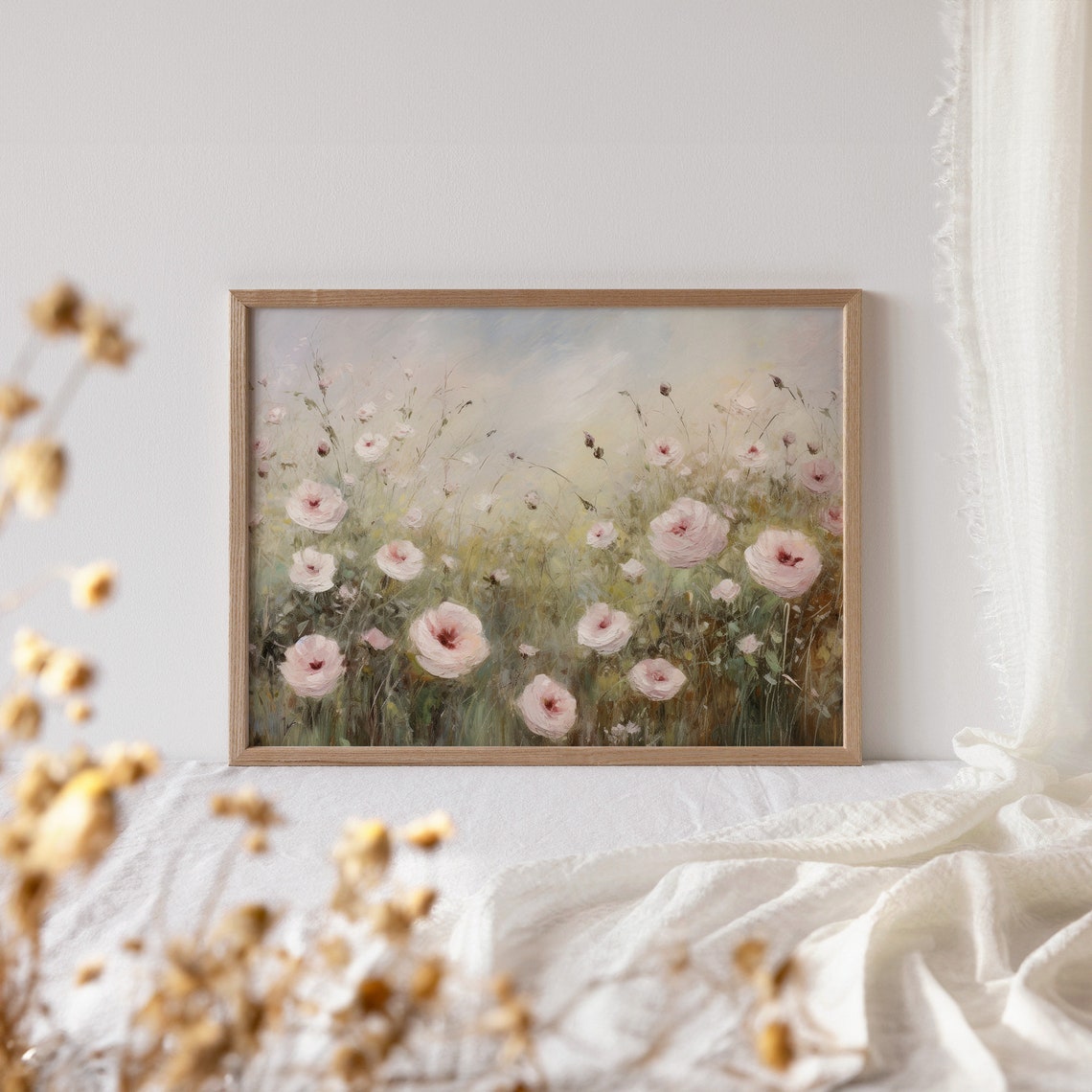 Flower Field Painting Vintage Floral Wall Art Antique Art Print Farmhouse Wall Art Botanical Oil Painting Wall Art - Image 4