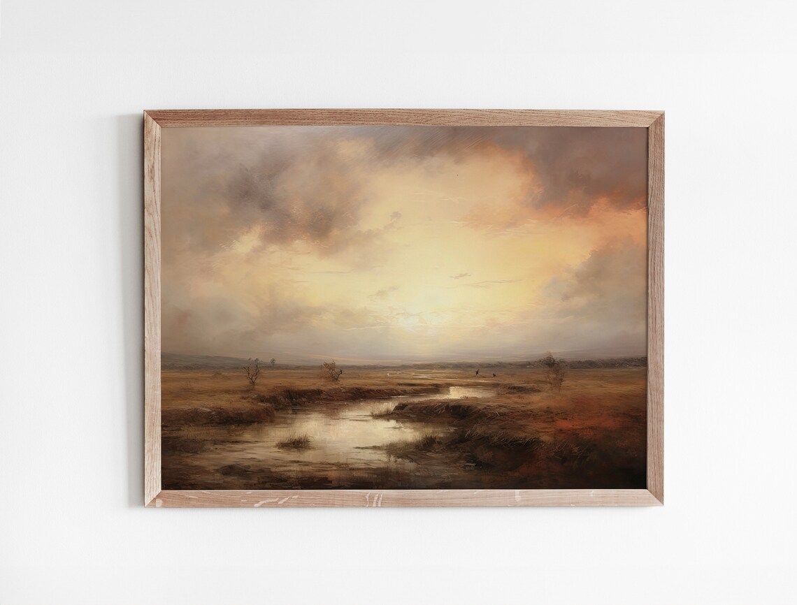 Autumn Marsh Sunset Over Golden Wetland Landscape Painting Poster - Image 3
