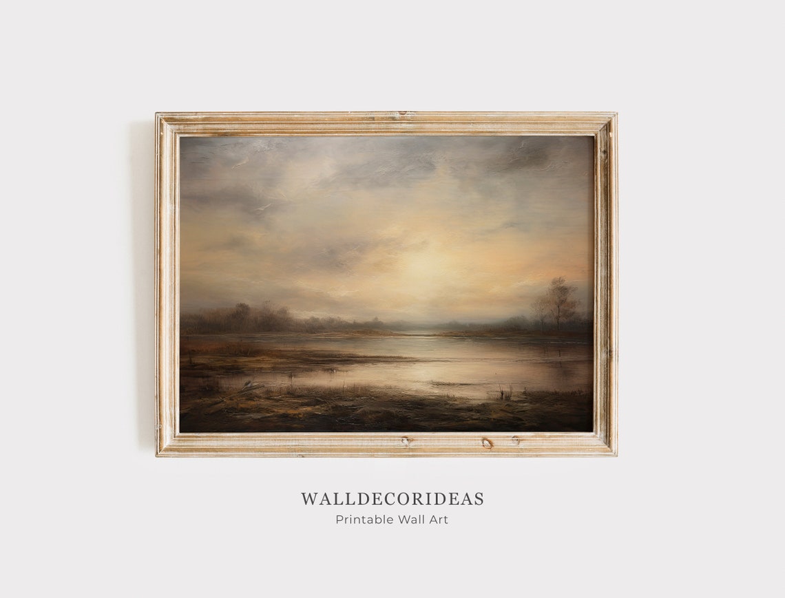 Antique Moody Oil Painting Landscape Brown Dark Artwork Vintage Woodland Oil Painting Wall Art