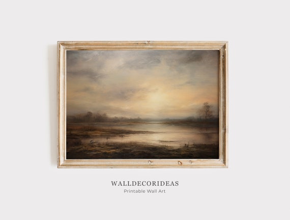 Antique Moody Oil Painting Landscape Brown Dark Artwork Vintage Woodland Oil Painting Wall Art