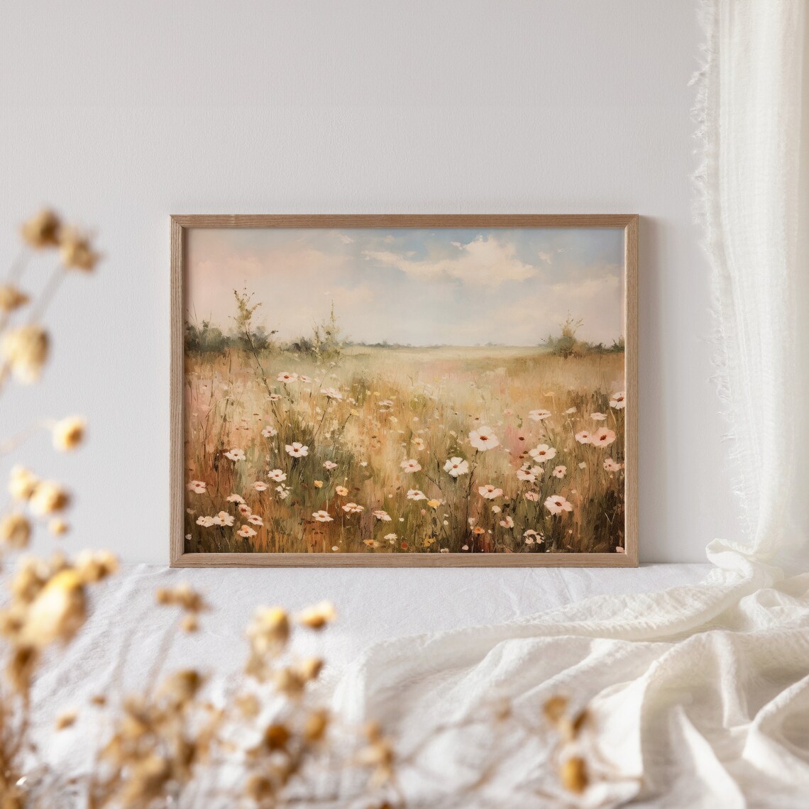 Wildflower Field Landscape Print, Vintage Farmhouse Decor - Image 4