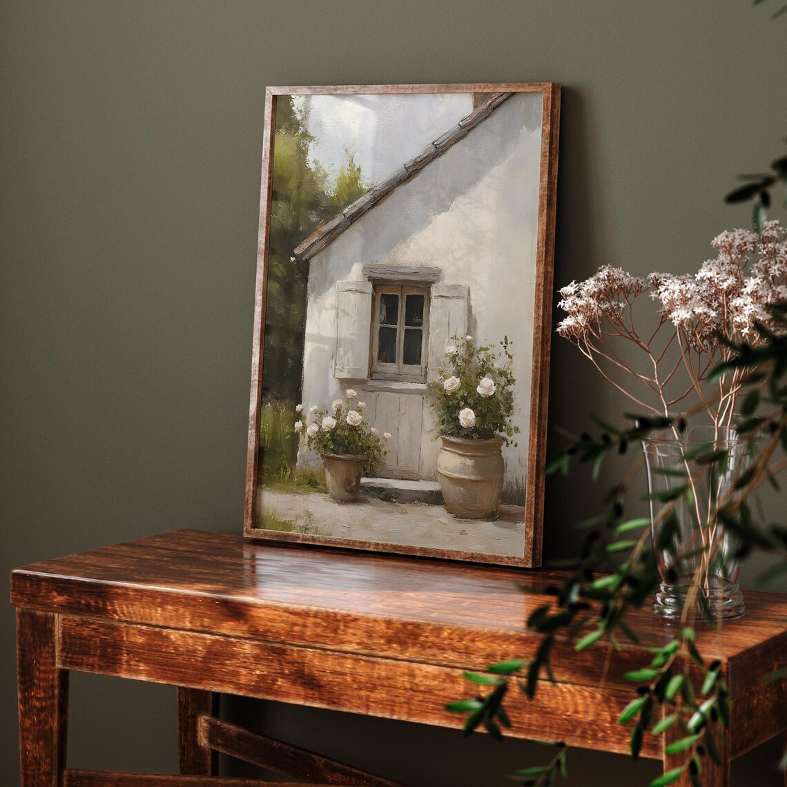 White Cottage Window With Potted White Roses Vintage Spring Floral Art Poster - Image 6