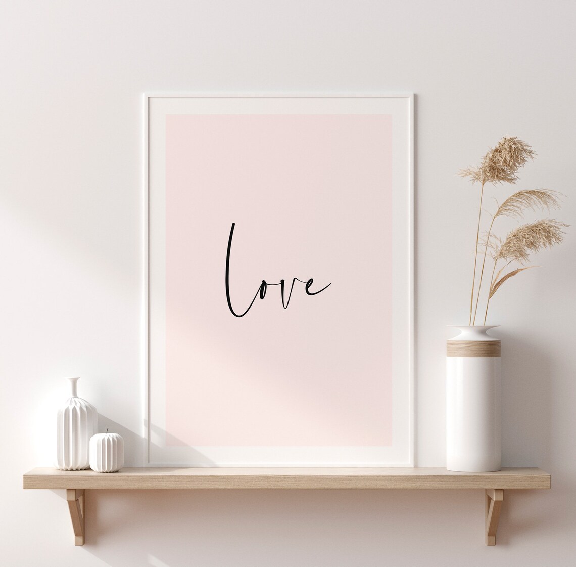 Blush Pink Love Wall Art, Pastel Bedroom Art Print