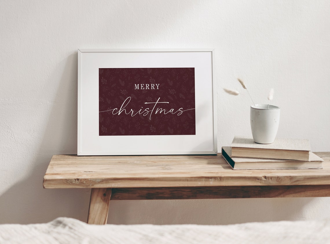 Merry Christmas Burgundy Script Elegant Holiday Greeting Poster - Image 4
