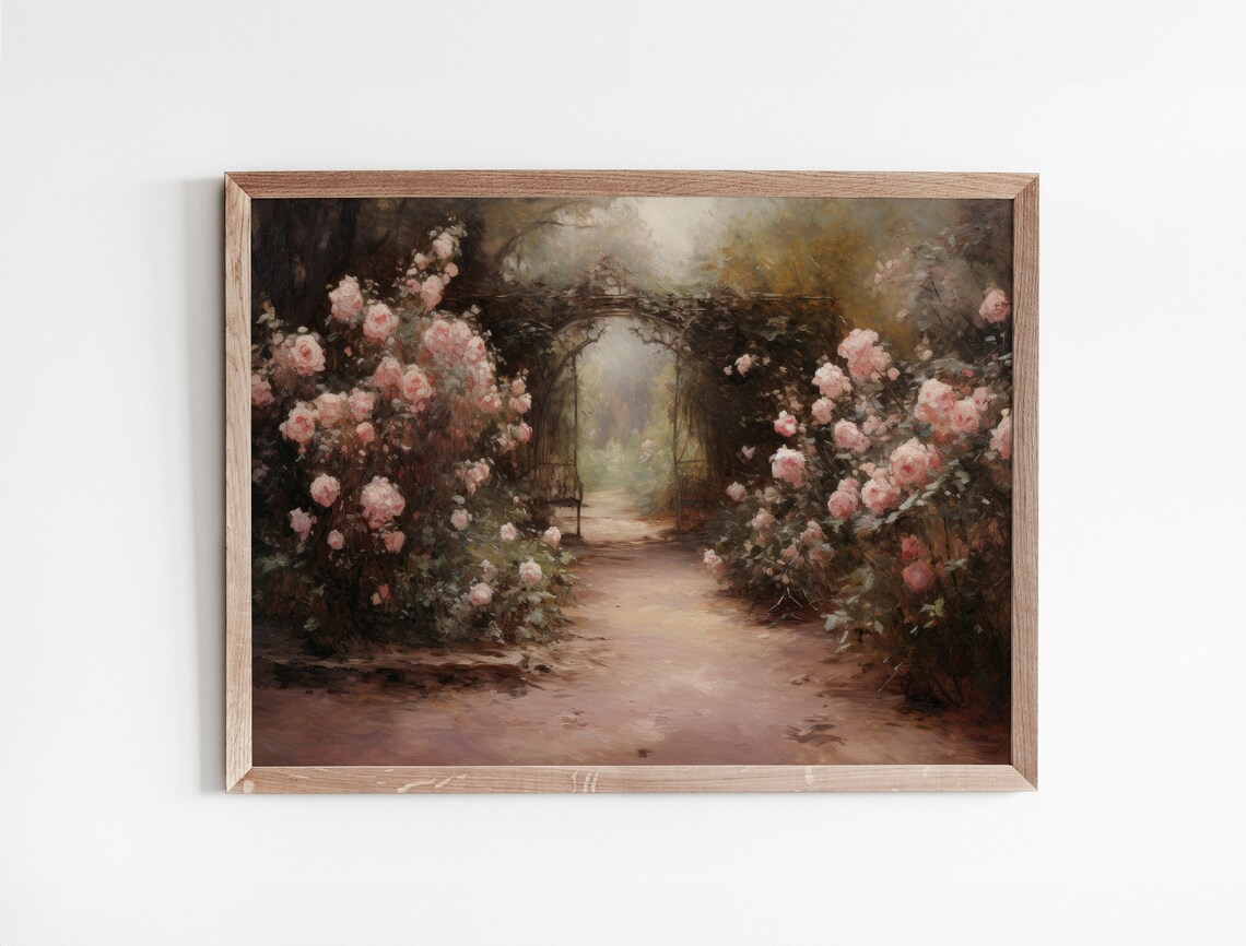 Vintage Rose Garden Landscape, French Garden Art Print - Image 3