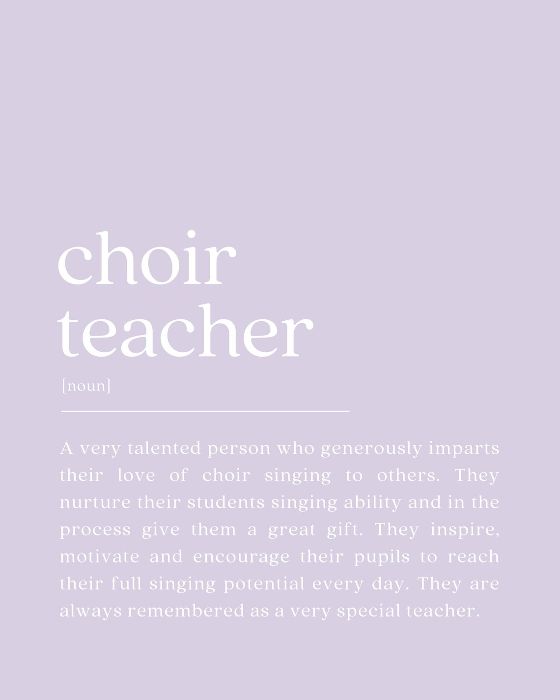 Choir Teacher Dictionary Definition Lavender Minimalist Gift Poster - Image 2