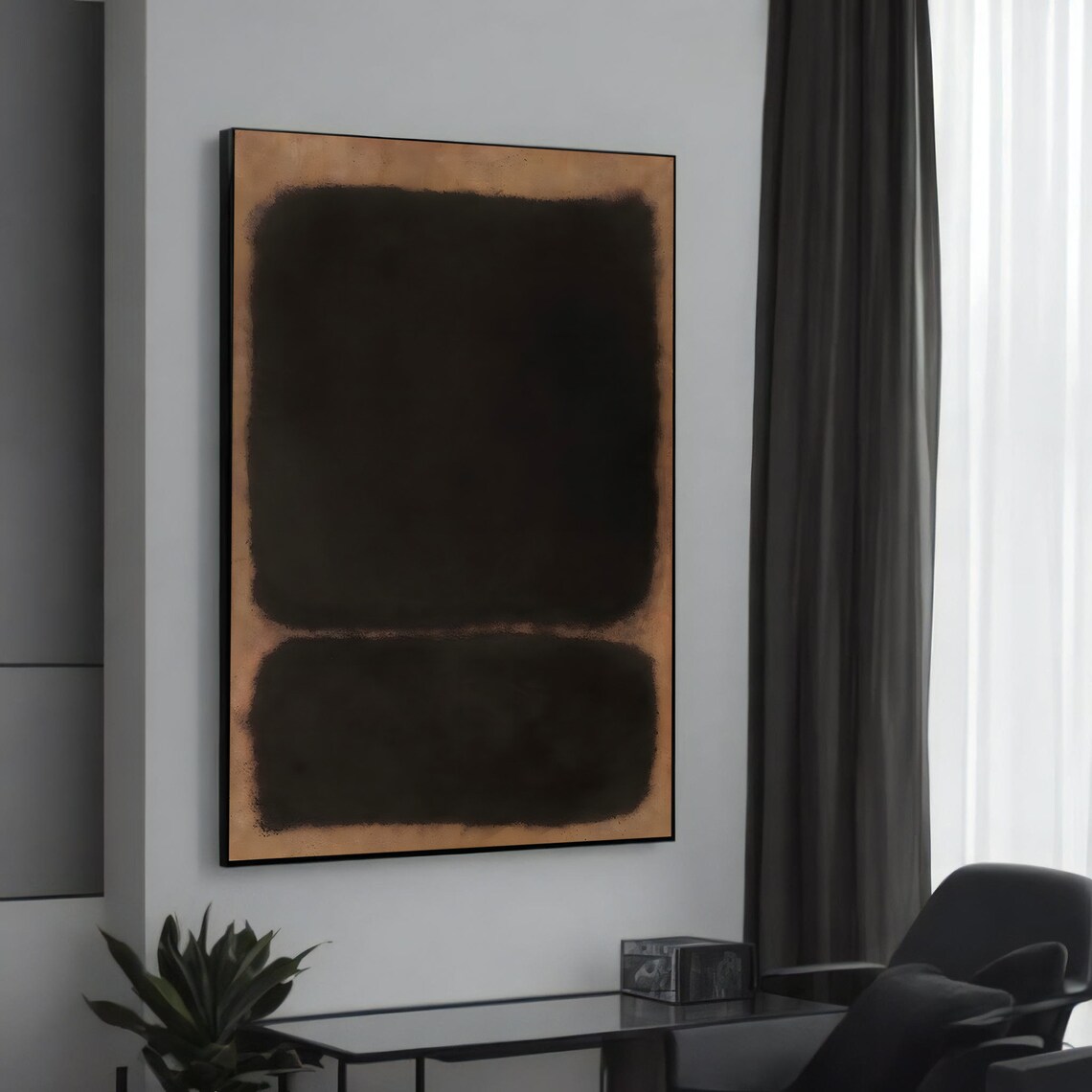 Mark Rothko Dark Abstract Canvas Painting Modern Minimalist Art Black And Brown Wall Decor Gift