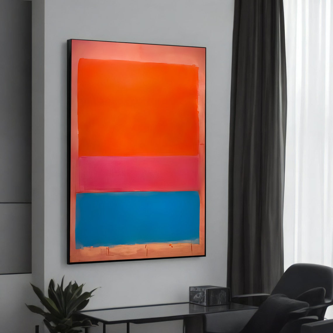 Vibrant Orange Pink Color Field Abstract Poster Bold Modern Minimalist