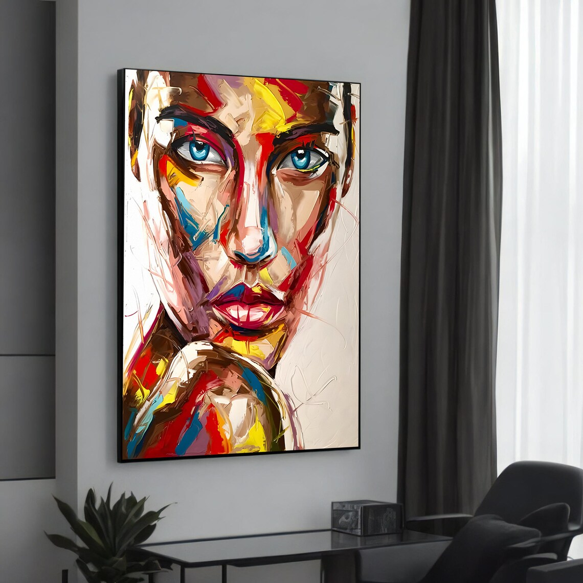 Expressive Banksy-Inspired Graffiti Woman's Face Art Print
